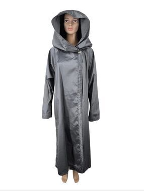 Mycra Pac Donatella Long Trench Rain Coat Gray Metallic Dot Reversible